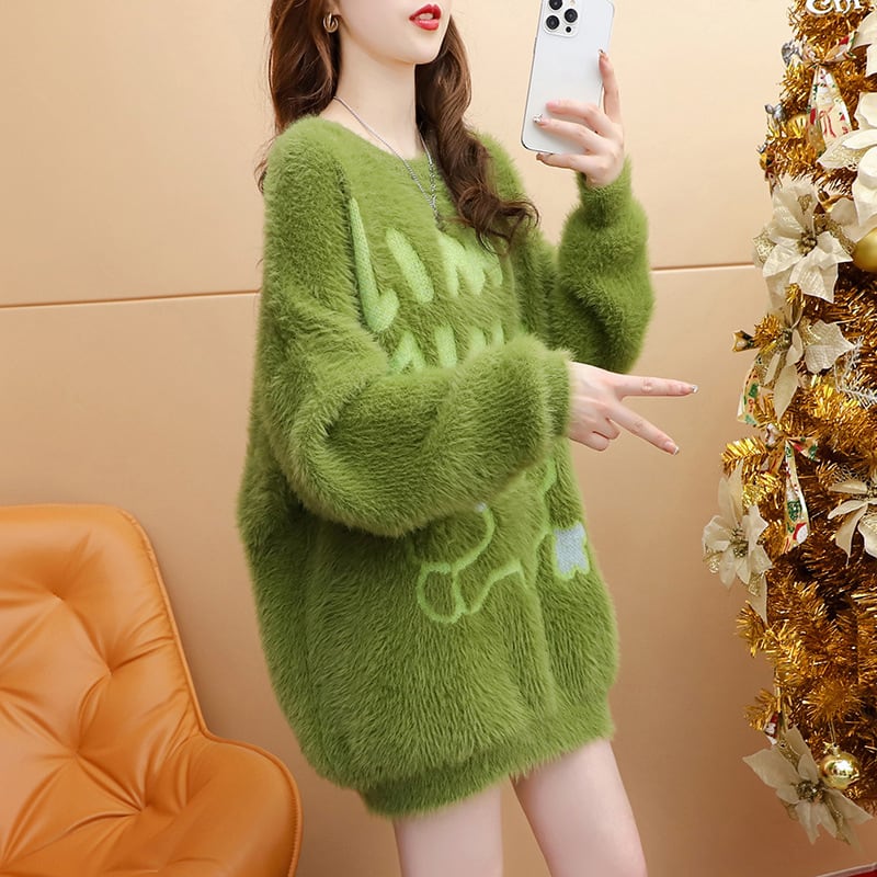 tops】流行に流されない 文字プリントニットセーターふわふわ柔らかい