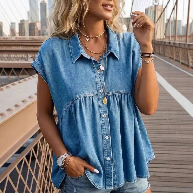 フレンチ スリーブ 夏 ブラウス JEANS MATE C-FORT POINT W スラブ素材