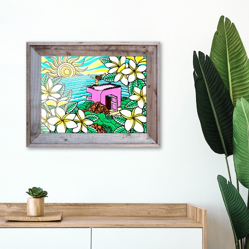 Wood Panel L Size（Pink Pill Box）with Recycled Wood Frame