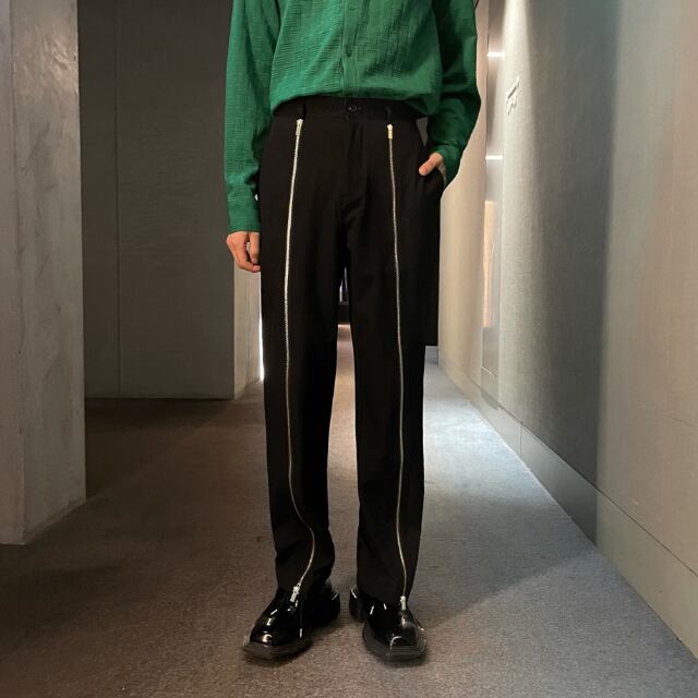 【予約販売】 ボトムス メンズ ルーズ ストレート ブラック 個性的 ジップアップ レトロ カジュアル こなれ感 お洒落 韓国 トレンド M/L/XL/2XL