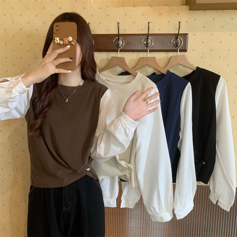 ニットセーター トップス オータムウィンタースタイルスタンダードロング レトロ 長袖 秋物 冬物 ステッチ 1号婦人284913124