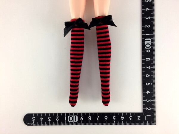 ドールアクセサリ 1/6 女性用 靴下 ストッキング 黒赤縞 BS106 - 画像1