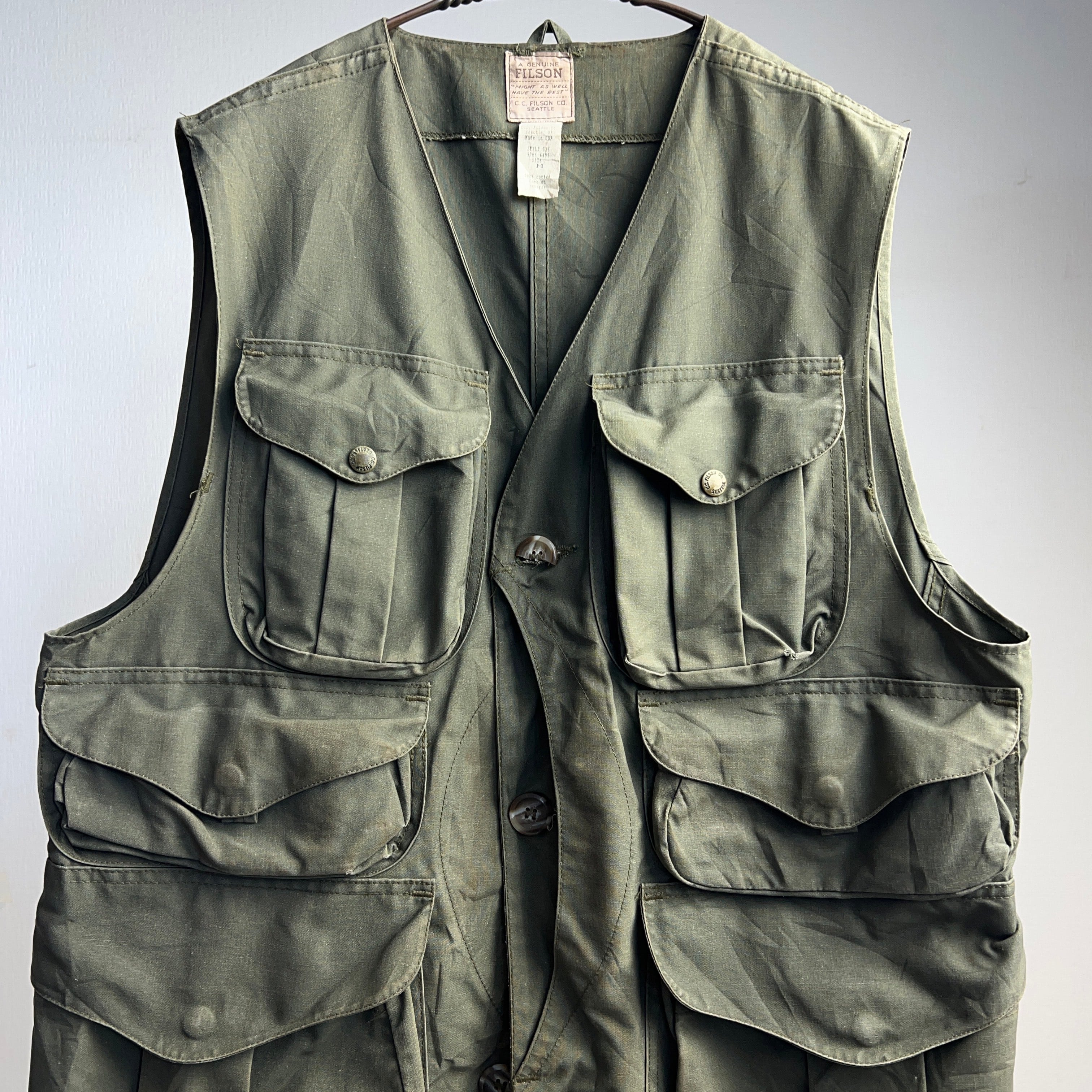 1980's FILSON FISHING VEST ARMYGREEN SIZE M フィルソン フィッシングベスト  カーキ【0908A45】【送料無料】