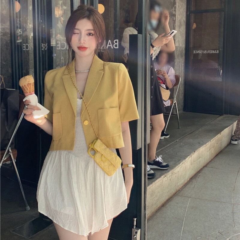 カジュアルジャケット サマー薄手ショートイエロートップス 夏物 YY-ファッション86423581048