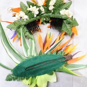 フラダンス 小物 まとめ売り 全13点 セット シェルレイ ククイ チョーカー ヘアアクセサリー ヘアクリップ 花 白 黒 緑 オレンジ 12連 タヒチアン 首飾り 腕飾り シェル リボン バードオブパラダイス レイ