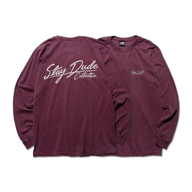 【STAY DUDE COLLECTIVE】Calligraphy Logo Garment Dyed LS Tee SS21 (BERRY)