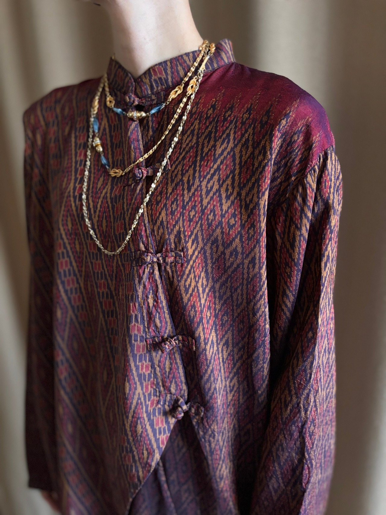 ethnic china button design silk shirt-5000-9