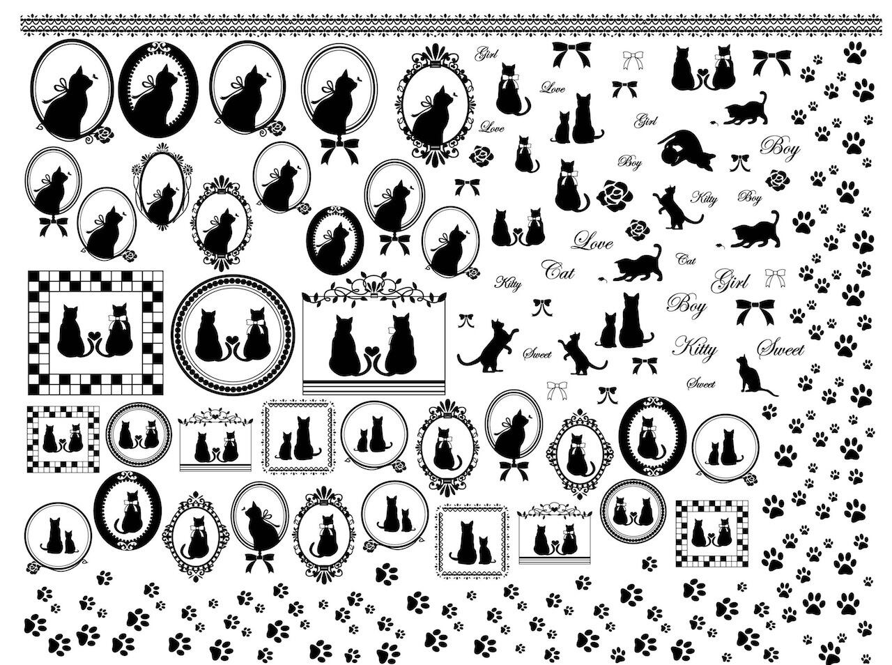 CAT キャット転写紙 A4サイズ ブラック(ポーセリンアート 猫転写紙)