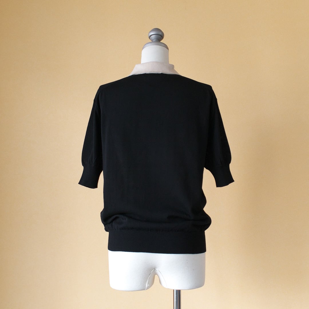 atelier naruse アトリエナルセ コットン衿付きニット cotton collar knit・ブラックxベージュ