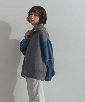 HD2510024 袖デニムジップニット gray