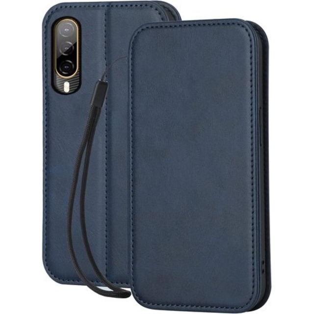 HTC Desire 22 Pro ケース 手帳型 HTC スマートフォン Desire22pro 手帳型ケース レザーケースカード収納 内蔵マグネット式 レトロネイビー 1647