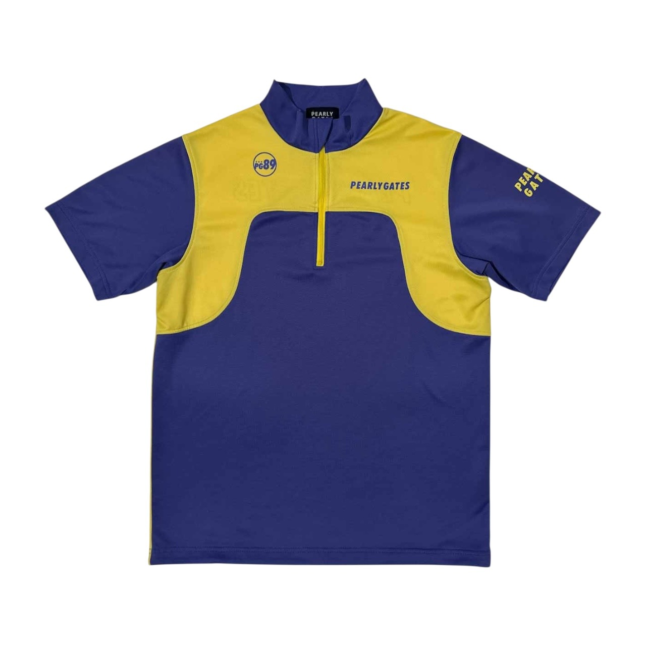 PEARLY GATES パーリーゲイツ ツートン 半袖 ドライ シャツ サイズ 4 /イエロー×パープル系/メンズ/ゴルフ