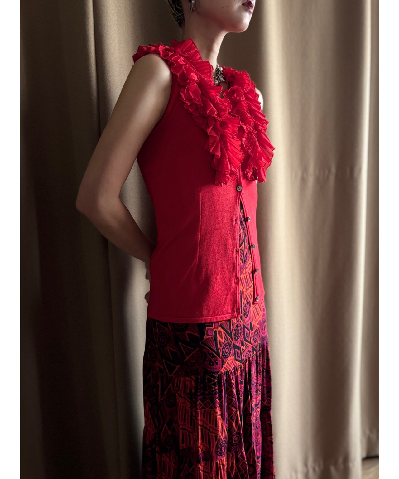 MADE IN FRANCE red frill tops-4998-9