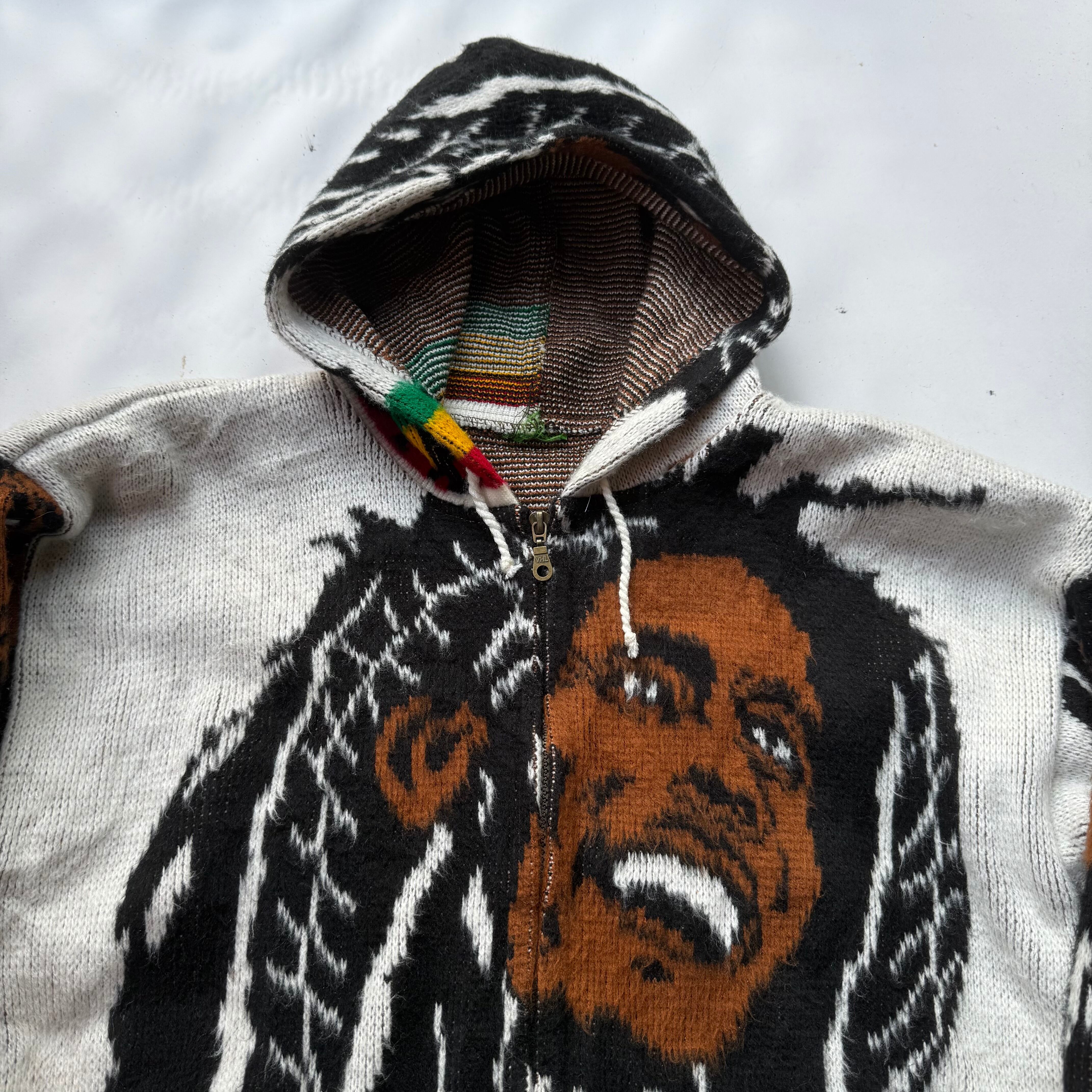 90's Vintage “Bob Marley” Made in Ecuador Zip Up Knit Parka