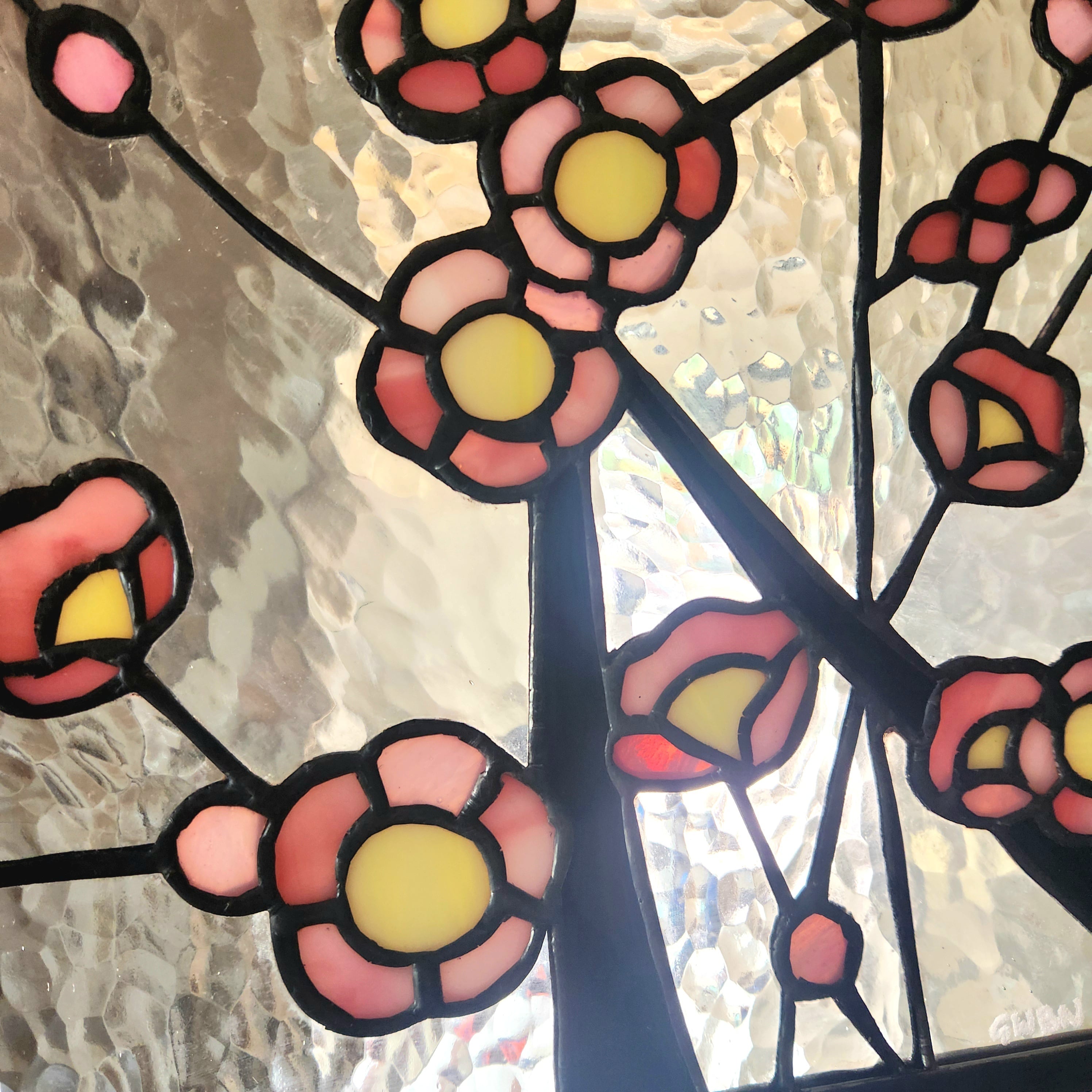 ステンドグラスパネル 「春よこい」昭和レトロ ハンドメイド インテリア 希少 ステンドグラスパネル｜梅の花｜和風インテリア｜窓飾り・壁飾り・サン