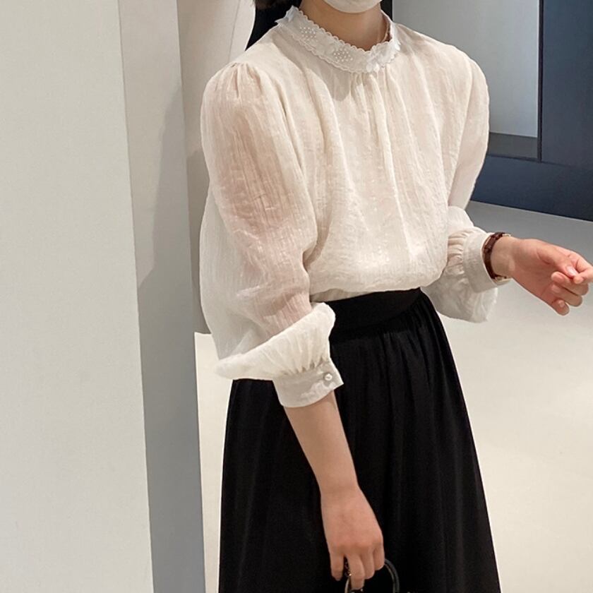 flower lace collar long sleeve blouse m0225