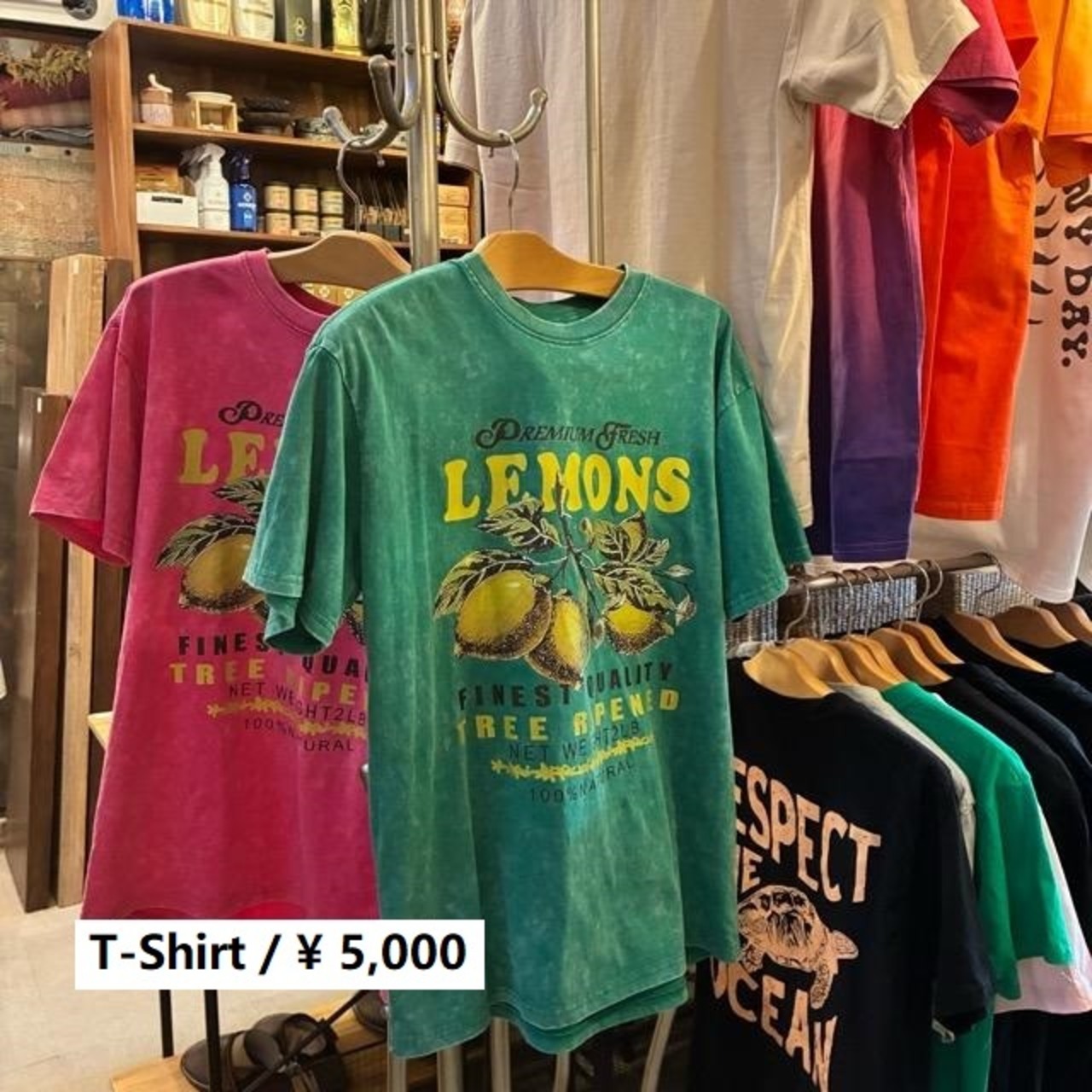 TOPANGA Lady's　ピグメントダイグラフィックTシャツ　全2色　LEMONS　 全２色　ピンク　グリーン　カットソー　S　M　メンズ　レディース　ユニセックス