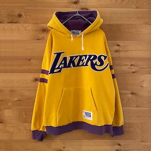 【NBA】90s 日本製 希少 レイカーズ Los Angeles Lakers 刺繍ロゴ スウェット パーカー 古着