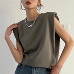 French Sleeveless Padded Shoulder Vest T-Shirt (ME435)