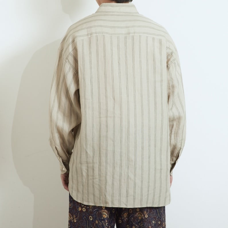 LINEN STRIPE BIG SH / リネンストライプBIGシャツ(BEIGE) | KICS