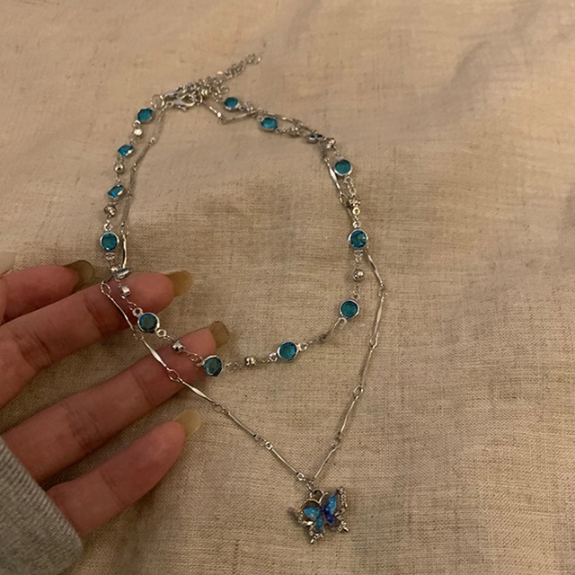 Somedayif中古のブルー宝石蝶々ネックレス