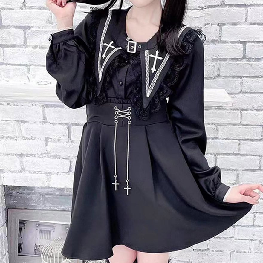 地雷 ゴスロリ 十字架 クロス レースアップ リボン セットアップ 姫袖 ❤︎ 楽天市場】【SALE】 レースアップ十字架ツインリボンクリップ