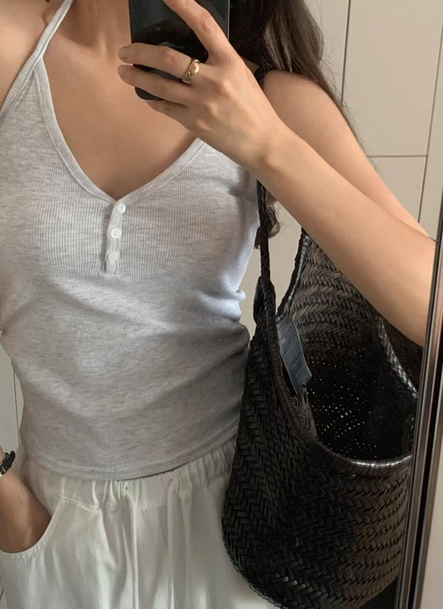 (LITER) bunny button halterneck cami/ 2color