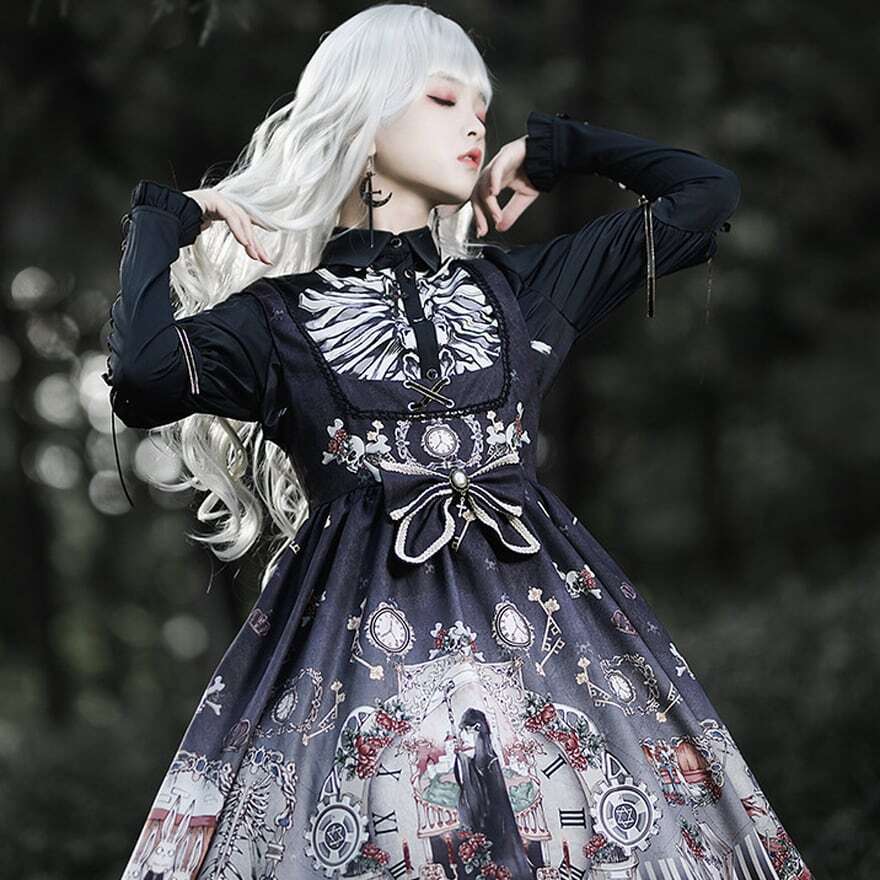 ゴスロリ ブラウス ブラックM スケルトン プリント柄｜SEASONZ
