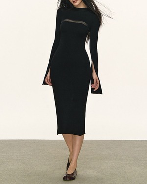 ハイネックスリットタイトワンピース 2color A0842