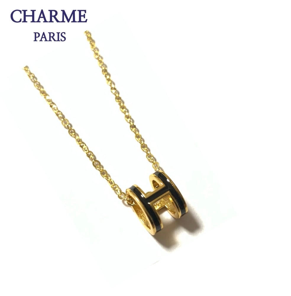 18k plating H necklace(black)