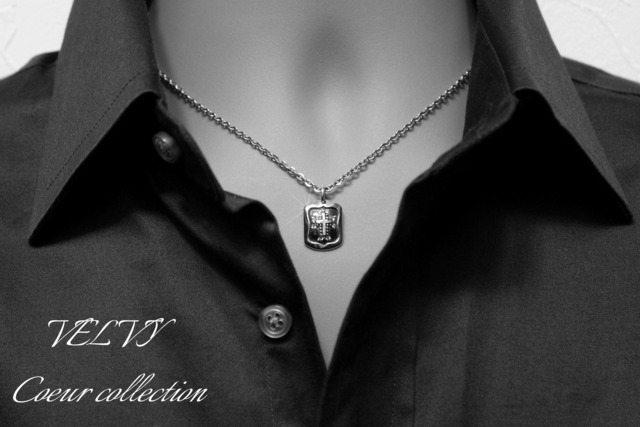 VELVY】 シルバー 925 スクエア プレート クロス ペンダント メンズ 