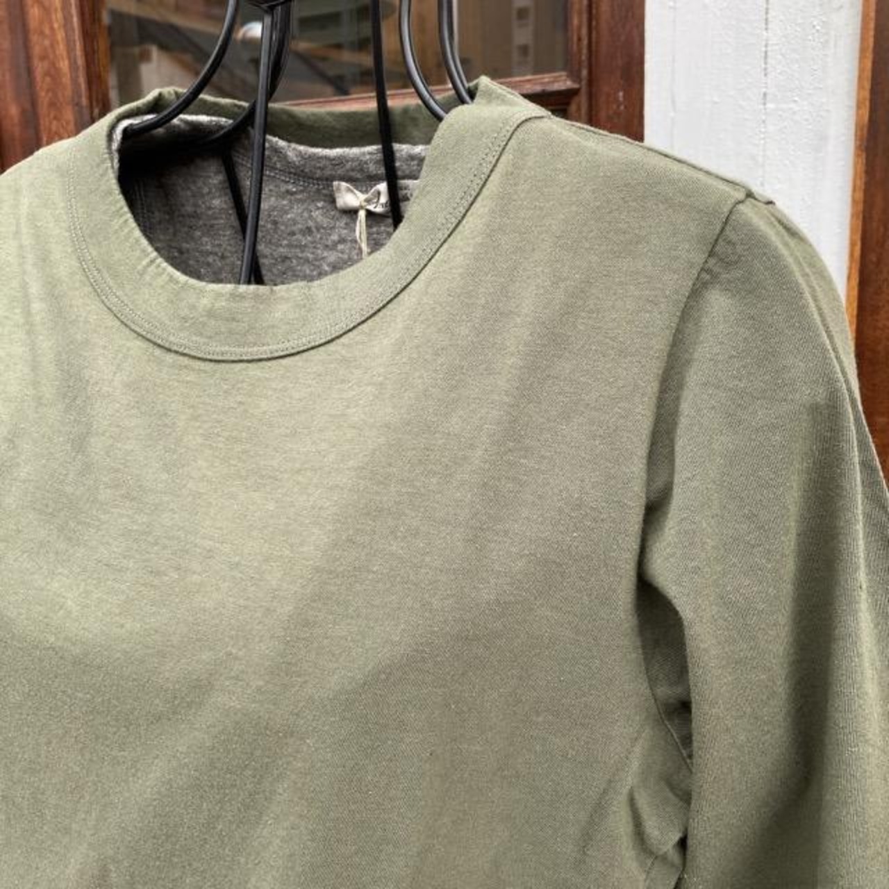 homspun (ホームスパン)　天竺七分袖Tシャツ　カーキ