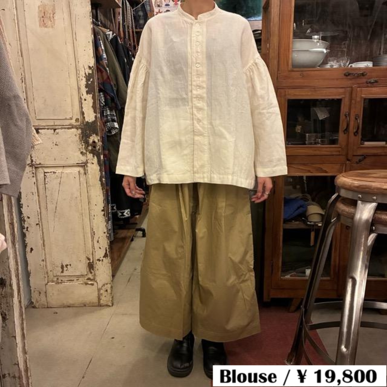 UNIVERSAL TISSU Triple Washed Linen Cotton Blouse Jacket, Off-White, White, Linen, Long Sleeve, Made in Japan