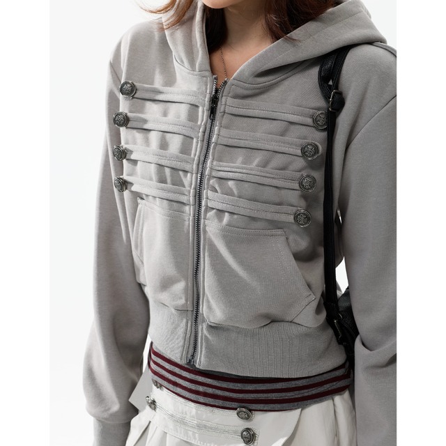 napoleon-style button zip hoodie　ナポレオンボタンジップパーカー　J2112