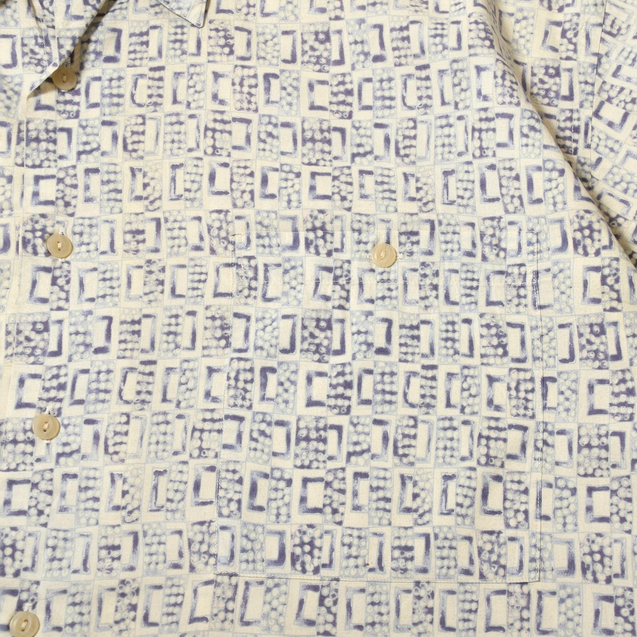 80s-90s BURMA BIBAS 総柄 コットン 半袖シャツ アイボリー