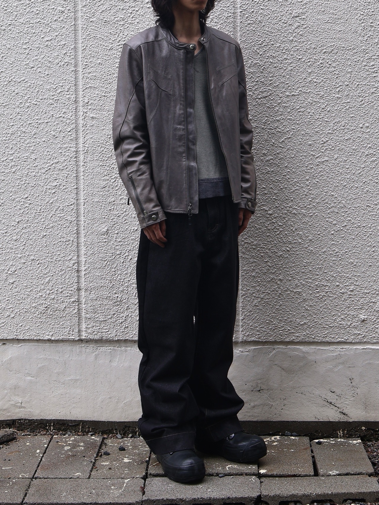 grey racing leather jacket