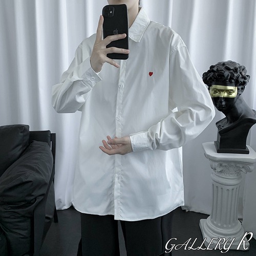 メンズシャツ　白シャツ　韓国ファッション