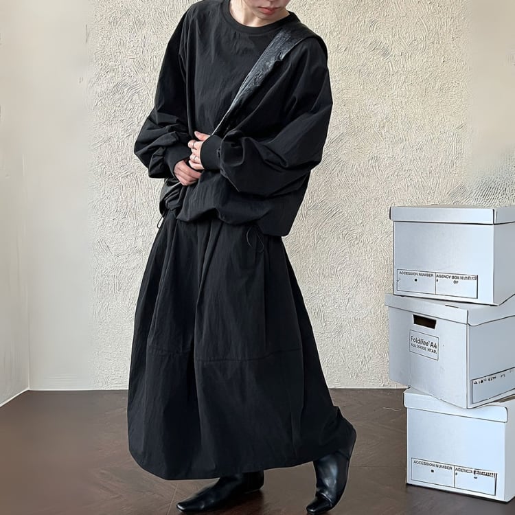 ボリュームスリーブドロストプルオーバー&フレアスカート A01794