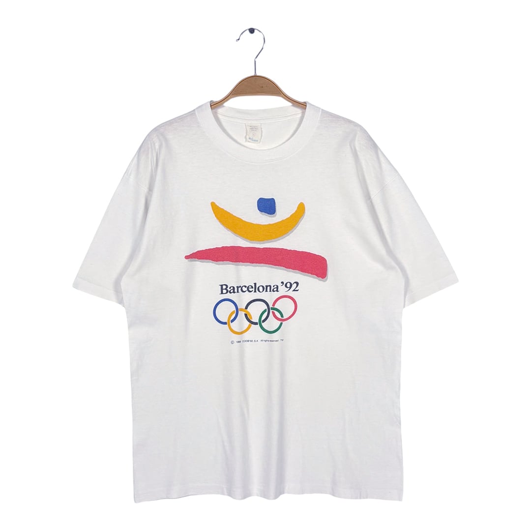 90s バルセロナオリンピック 五輪 ヴィンテージ Tシャツ オフィシャル ホワイト シングルステッチ サイズXL 古着 BZ0584