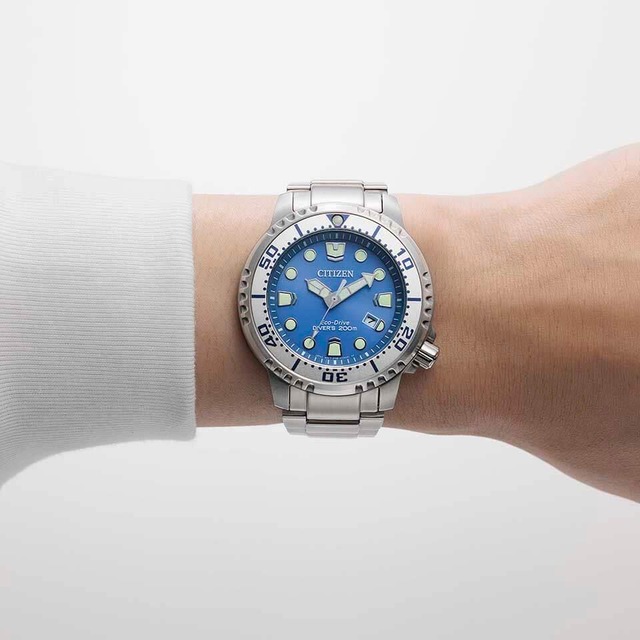 CITIZEN PRO MASTER シチズン プロマスター MARINEシリーズ ダイバー 氷河 氷山 アイスブルー シルバー メンズ腕時計 BN0165-55L