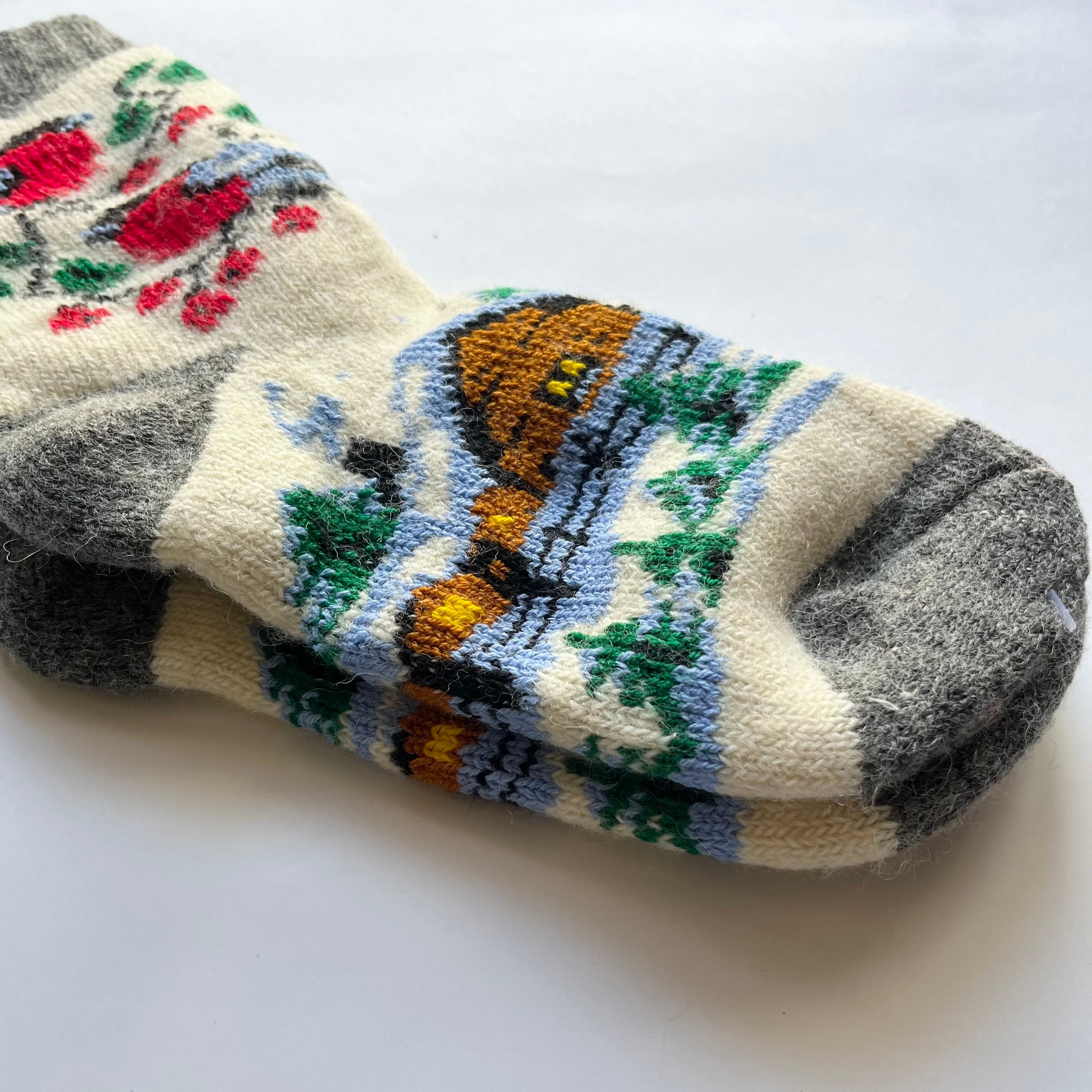 ウクライナ支援/ウールソックス(鳥と村の風景柄)