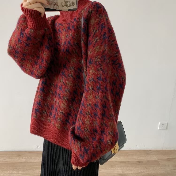 千鳥格子柄ニット　AJ11009-2638