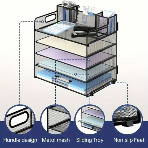 5段トレイ デスク収納用品 ３色展開 黒 白 ピンク ペーパーオーガナイザー