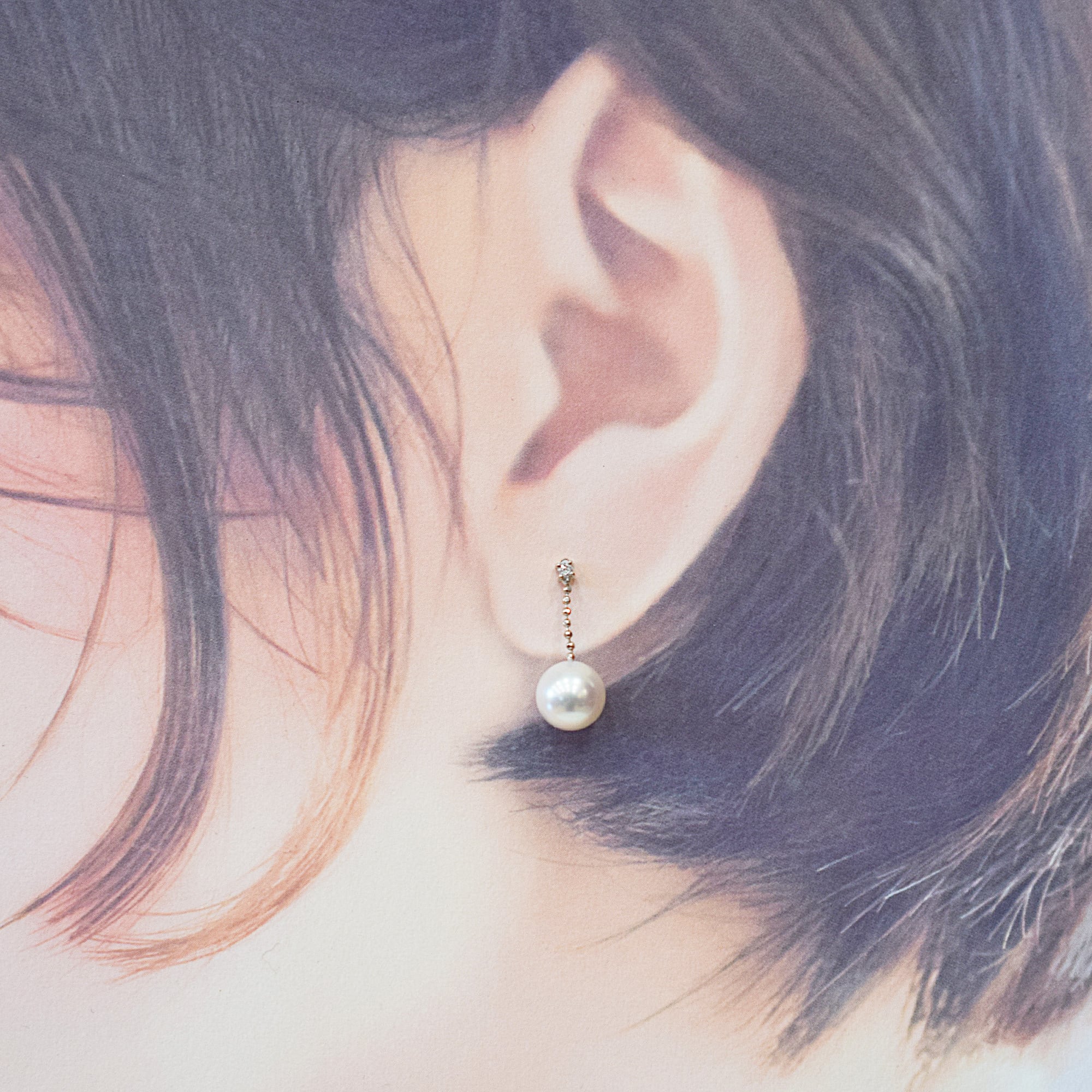 pearl627］ 7.5mm - 8mm パール ピアス ダイヤ あこや真珠 K18YG K18WG