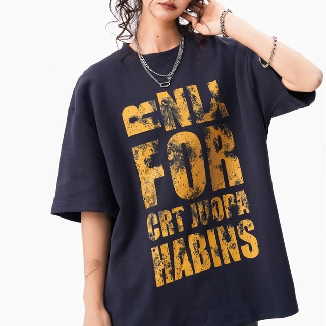 クラッシュダメージレタープリントハーフスリーブTシャツ 1col   R01926