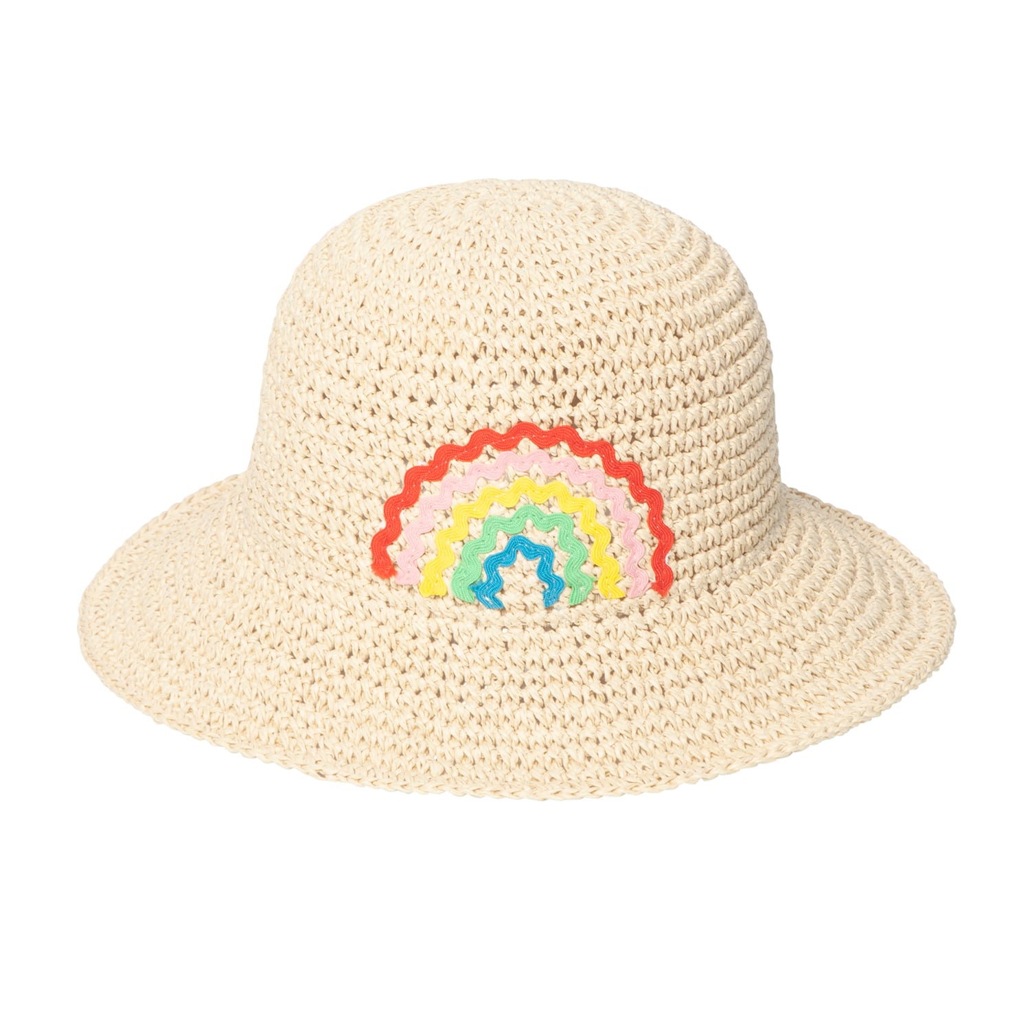 T2191N-2-Ric Rac Rainbow Straw Bucket Hat 7-10 Y-NATURAL