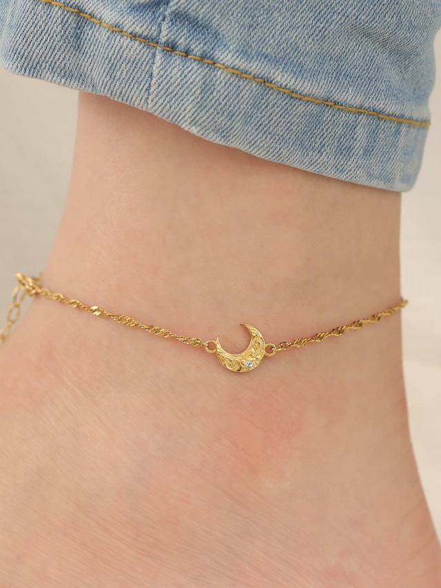 【 screw 】316L hawaiian zirconia moon anklet  #a09
