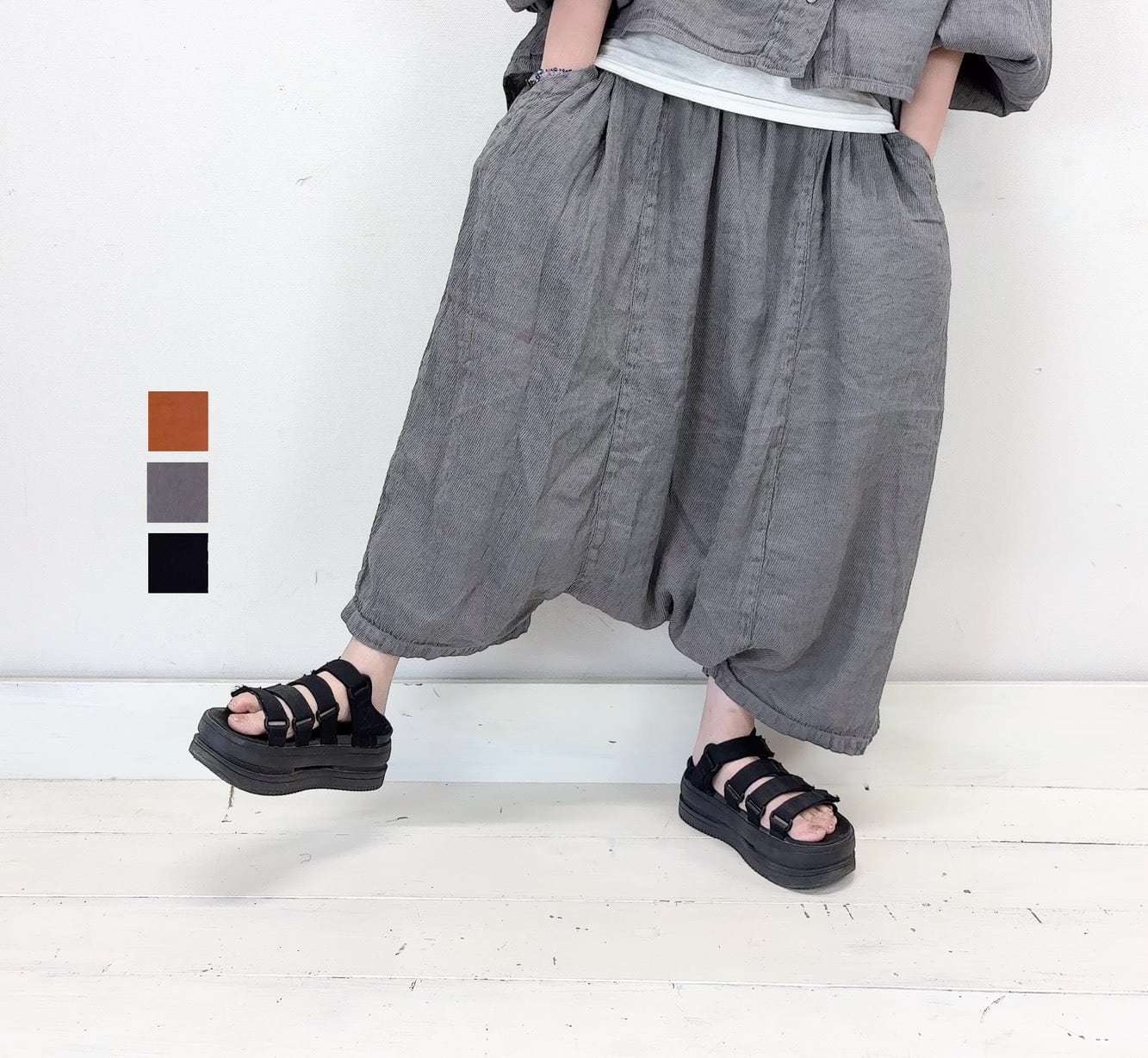 tumugu】リネンコットンフランス綾サルエルパンツ / TB26234
