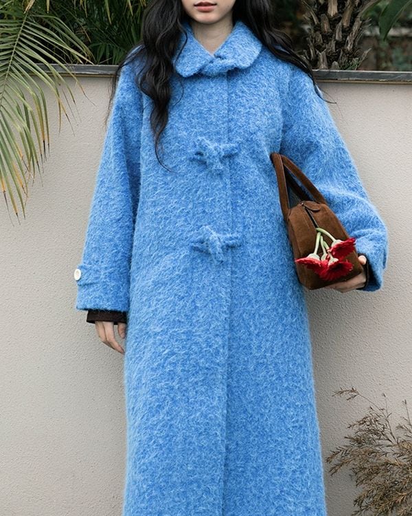 Blue mohair long coat ◇2type TH3657