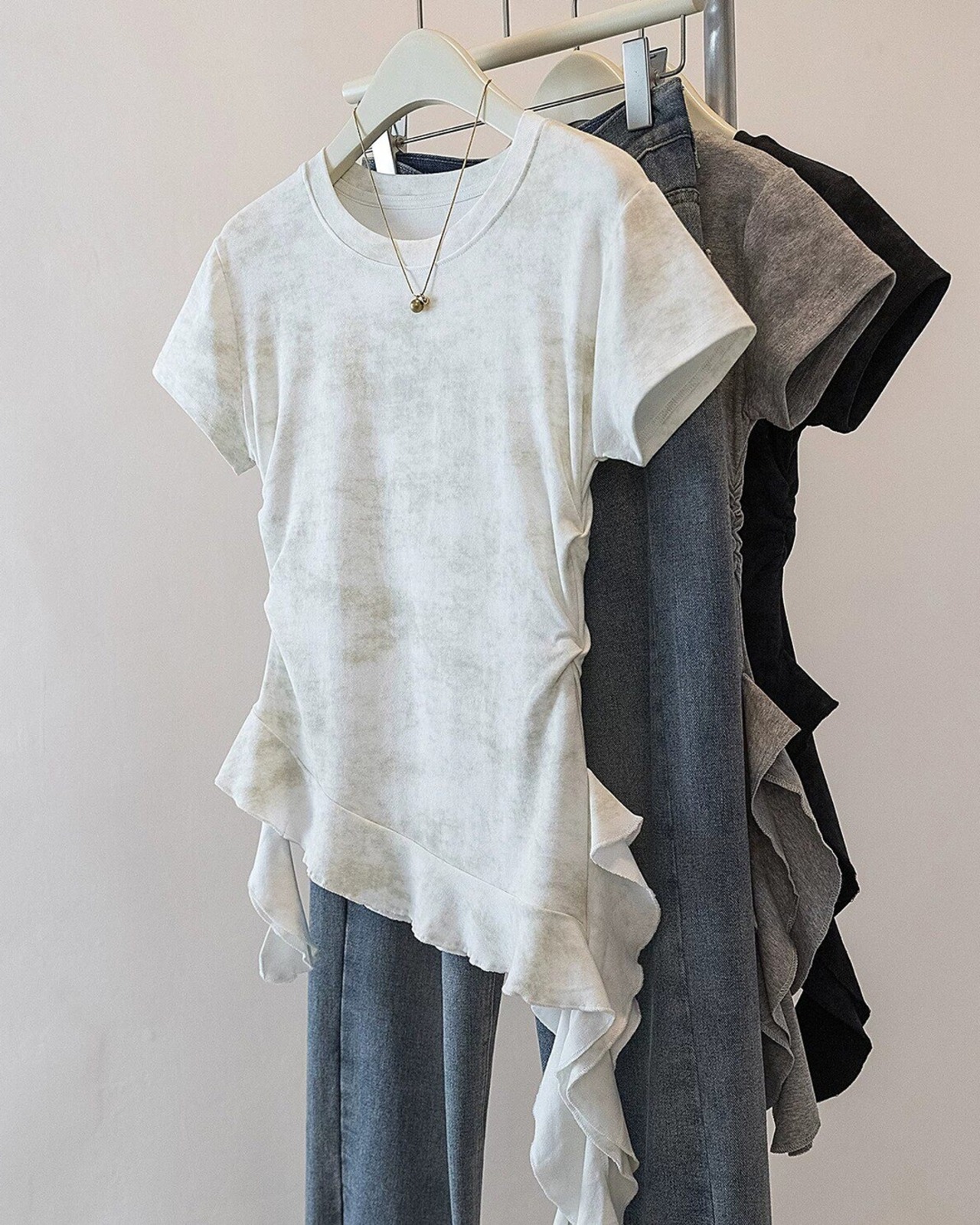 ドレープデザインアシンメトリーTシャツ 3color A0996 - 6